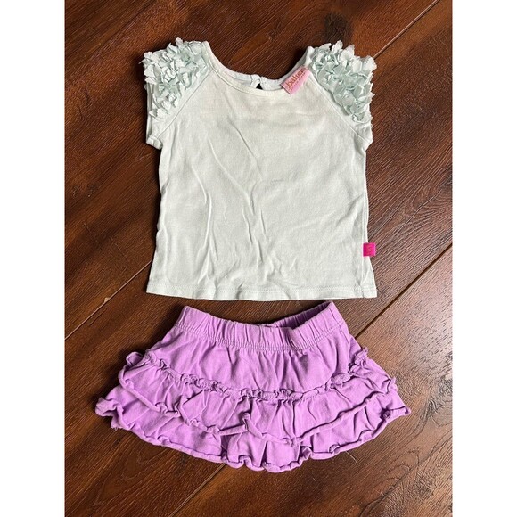 Girls Size 3 Months Baker By Ted Baker Floral Sleeve Top & Okie Dokie Purple - Picture 1 of 11